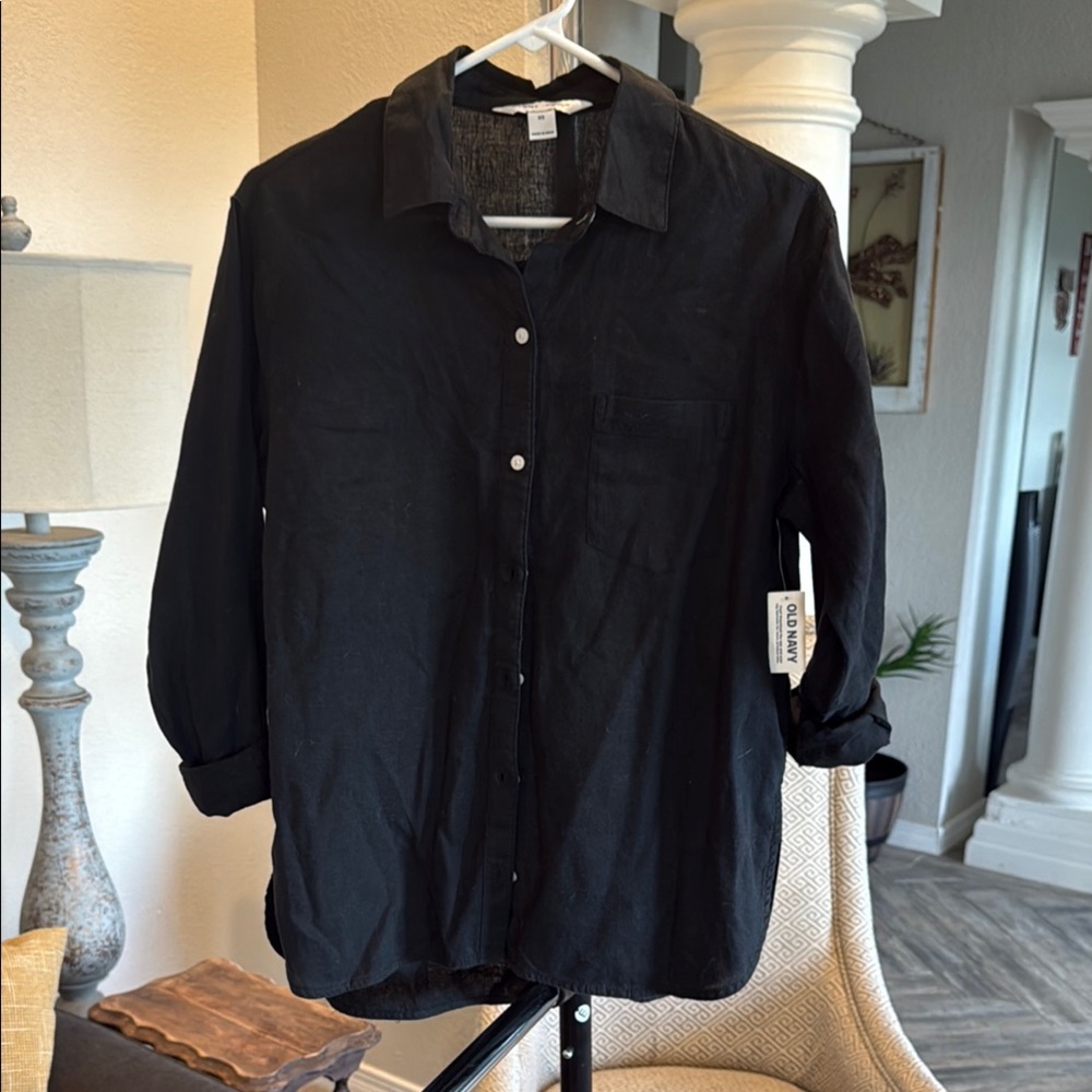 Old Navy loose fit Linen Black Button Down Shirt